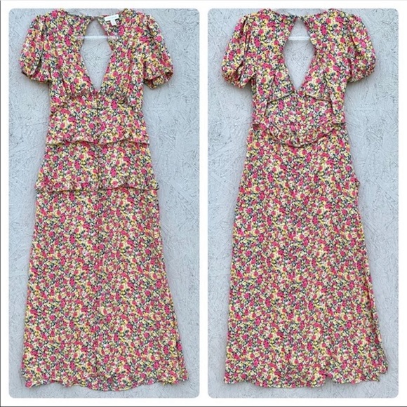 TopShop Open Back Ruffle Tier Floral Midi Dress - Picture 7 of 7